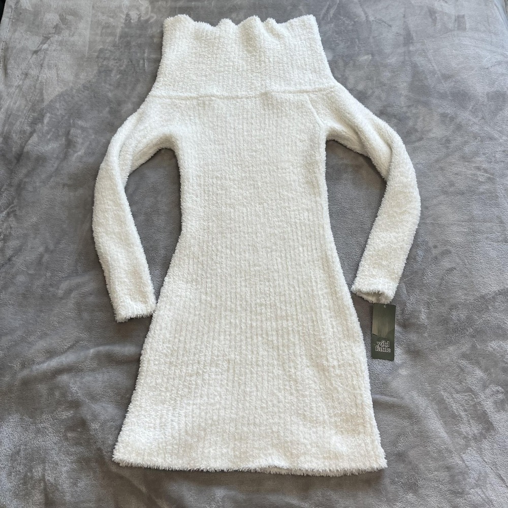 Wild Fable Sweater Dress Set Womens Medium Off White Fuzzy Knit 2 Piece Shrug